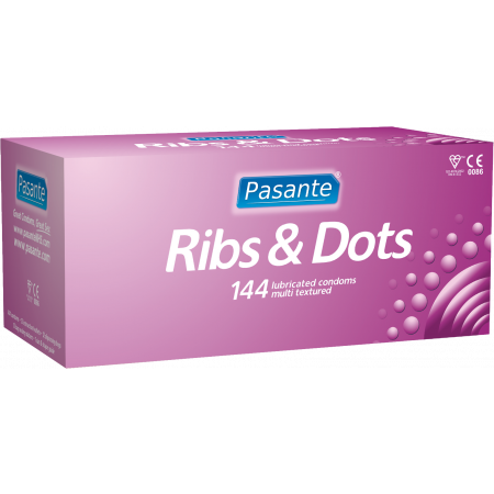 Pasante Ribs and Dots - preservativi stimolanti 144 pezzi